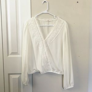 Long sleeve white lace detail blouse